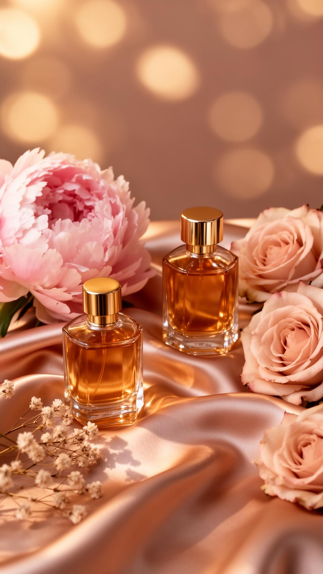 Composição editorial de perfumes e flores Ana Singular